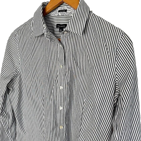 Talbots Size 8 Wrinkle Resistant Button Down Shirt Long Sleeve White Striped - Picture 2 of 8